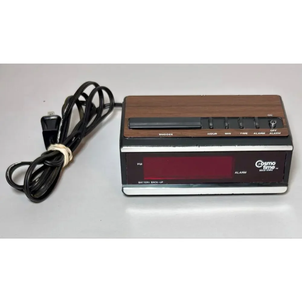 Vintage Cosmo Time E517A Alarm Clock Wood Grain, Alarm Works test and working